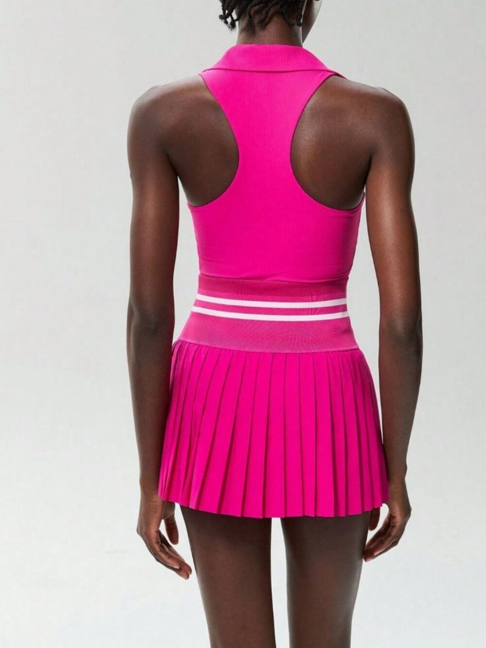 Hot Pink Women's Sleeveless Top And Mini Skirt Set - Picture 2 of 5